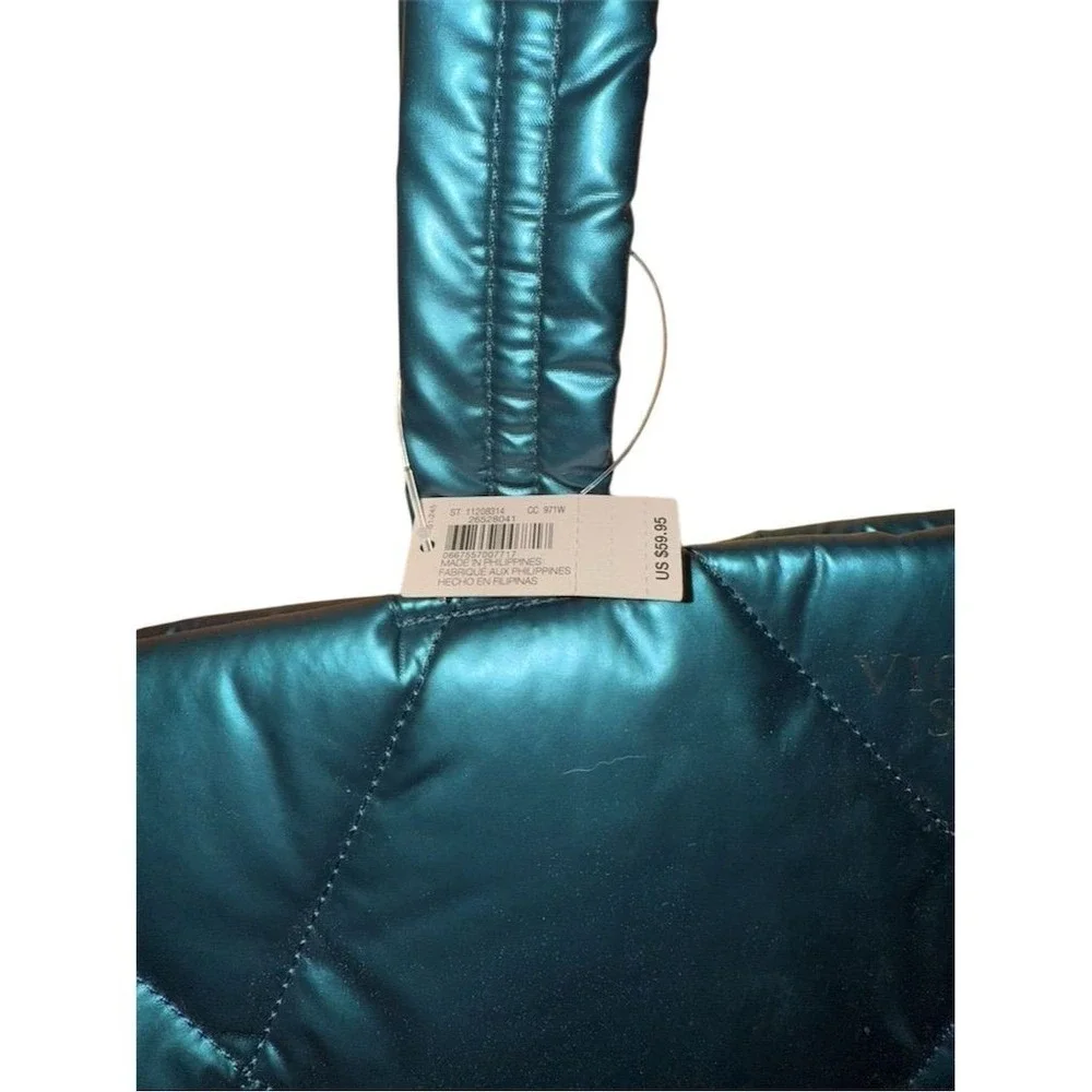 Victoria's Secret Emerald Teal Metallic Quilt Puffer Tote Bag weekender carry on